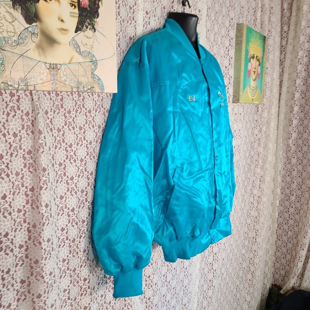 Vintage 80s West Ark blue satin embroidered windbreaker size 2xl - Picture 9 of 13